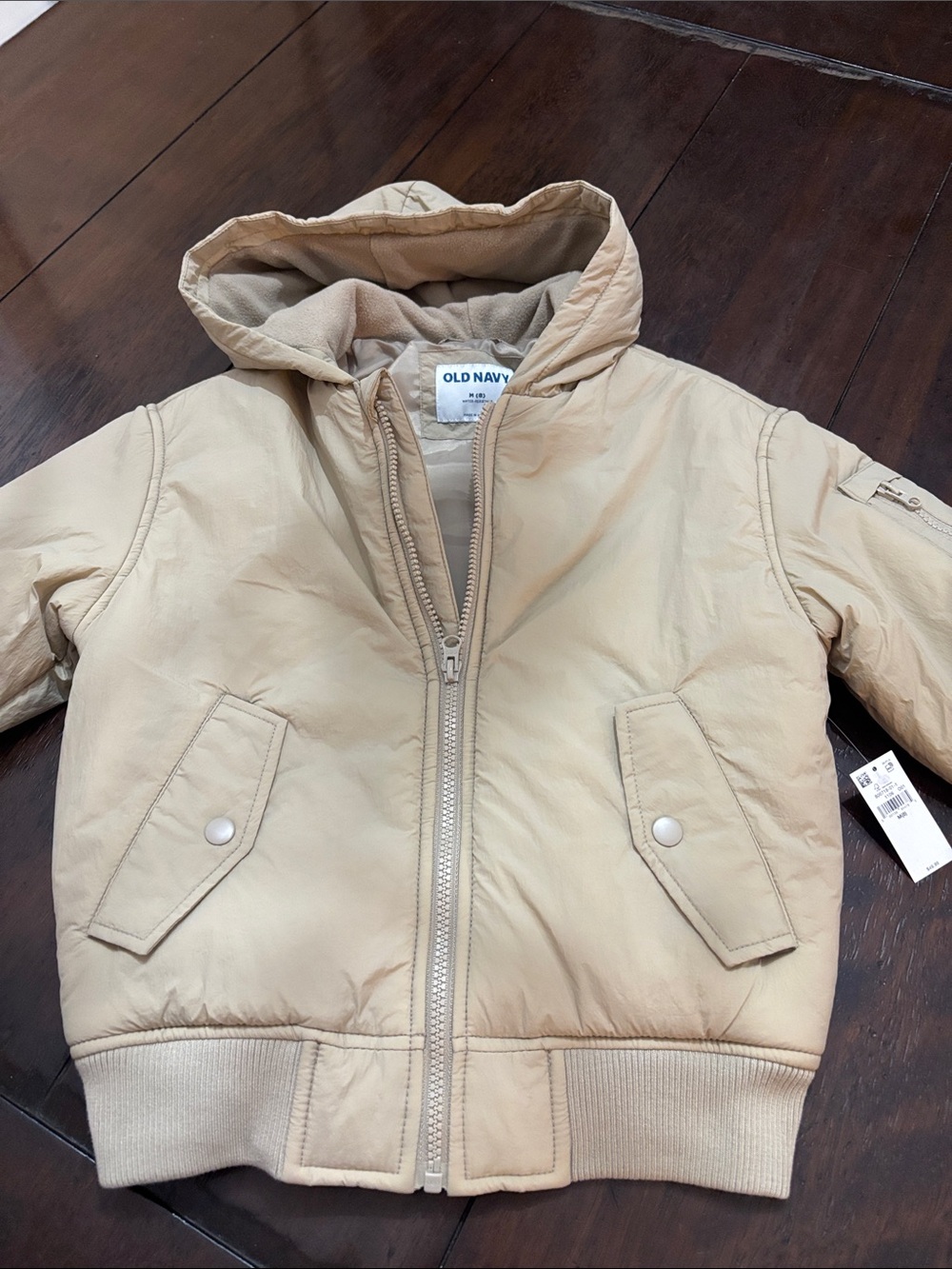 NWT Old Navy Kids Beige Hooded Puffer Jacket size medium (8)